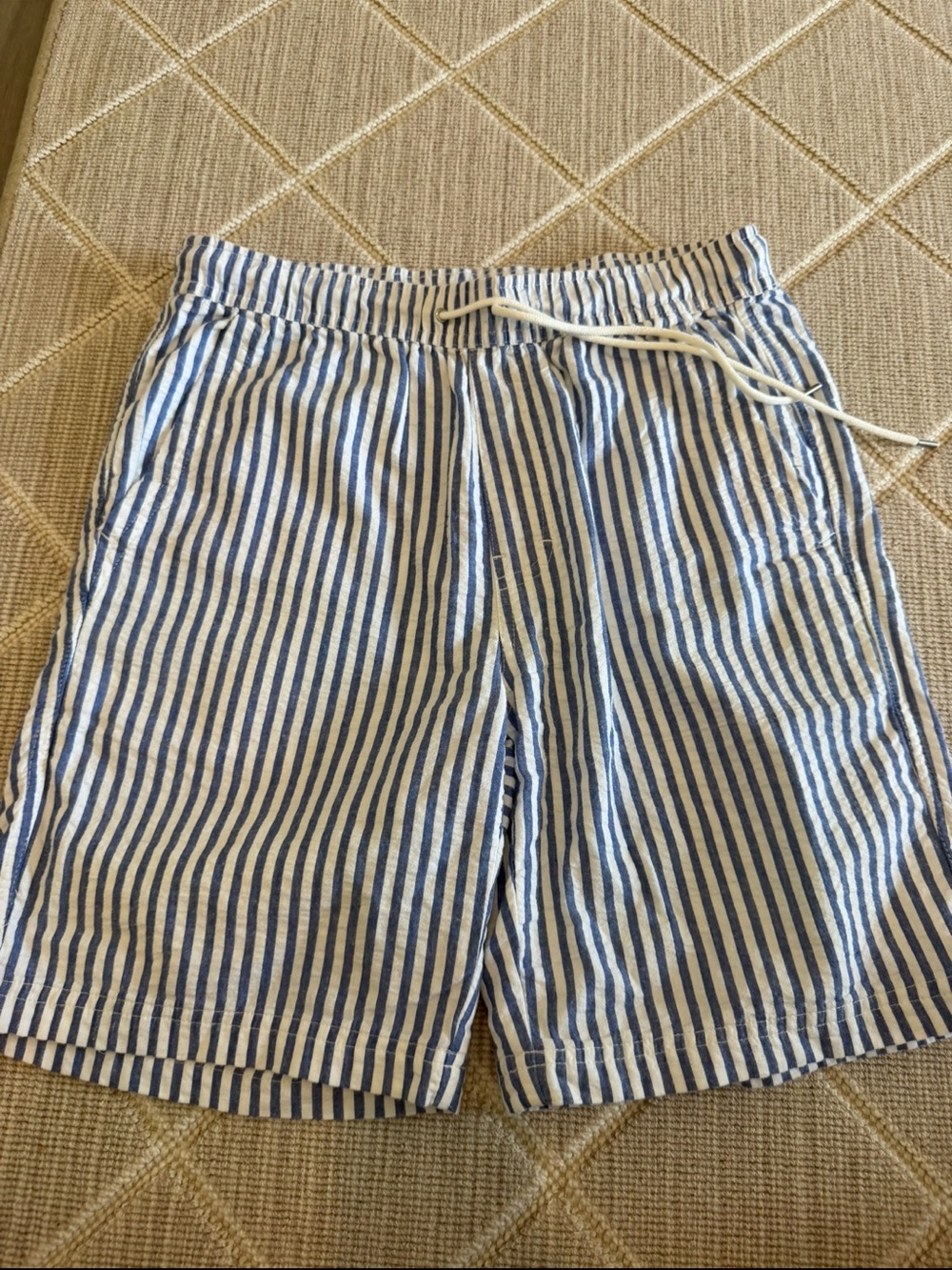 Alex Mill Men's Blue & White Searsucker Striped Drawstring Shorts- NWOT -sz Smal